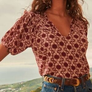 Nation LTD Judith Ikat-Burgundy Floral Blouse, size M